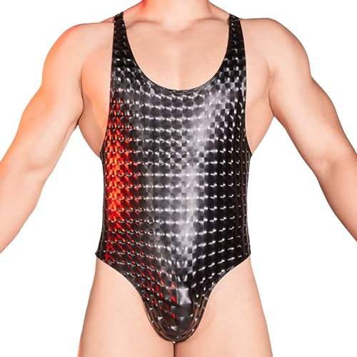 Rrongwn Herren PVC Body Sexy Männer Leder Wetlook Overall Latex Catsuit Jumpsuit Einteilige Lackleder Bodysuit Lack-Optik Unterhemd Clubwear Hemd Leotard