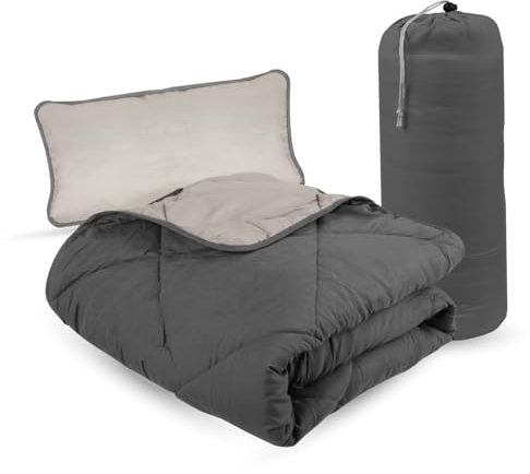 Bestlivings Reise Bettenset 2tlg - Anthrazit/Hellgrau - (135x200cm / 40x80cm) Sommer-Bettdecke inkl Reisetasche ÖKO-Tex 100 - Wendedecke für Reisen, Urlaub, Camping, Festival
