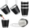 RAFIYU 6 Stück Schnapsglas Edelstahl 30ml, Schwarz Schnapsgläser zum Umhängen, Wiederverwendbare Schnapsbecher mit Kette, Kleine Metall Becher für Party Bar Karneval Junggesellinnenenabschied