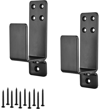 Lot de 2 supports de barricade de porte, support en U en métal pour bois de 5,1 x 10,2 cm, support de renforcement de sécurité de porte, support de barre ouverte pour maison, grange, garage (noir)