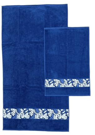 BASSETTI - Set Asciugamano Viso 60x110 + Ospite cm 40x60 in puro cotone idrofilo (TROPICALE BLU)