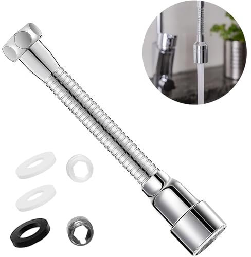 DHWEKU 1 Pezzi Rubinetto Prolunga, 20cm Prolunga Rubinetto, Tubo in Acciaio Inossidabile, Prolunga Rubinetto Lavello, con 2pzs Adattatore per Rubinetto in Metallo, per Cucina e Bagno,Rubinetto