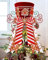 KAHEIGN Cimier de Sapin de Noël 25CM - Grande Rouge Pointe avec Pain D'Épices et Ruban à Nœud Rayé pour Maison, Vacances, Hiver, Fête, Décor Bureau, Ornements