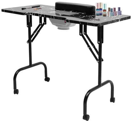 SAUADY Table à ongles portable avec fonction pliante pour techniciens à la fois salon et maison Collecteur de poussière
