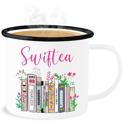 Emaille Becher Blechbecher - Statement - Swiftea Fan Merch | Geschenkidee für Fans | Fan Geschenk - 300 ml - Weiß Schwarz - statements