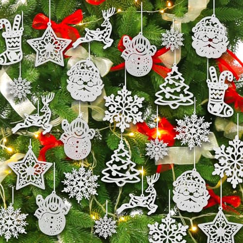 Christmas Tree Decoration Sparkling Snowflake Ornaments,42Pcs Christmas Hanging Snowflake Decors with String Glitter Christmas Tree Ornaments for Winter Holiday Xmas Decoration Indoor (Silver)