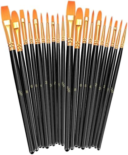 20 Pcs Paint Brushes Set,Round Pointed Tip Nylon Hair Artist Acrylic Paint Brushes for Oil Watercolor,Watercolor,Acrylic and Oil Painting Suitable for Decorations(Black)