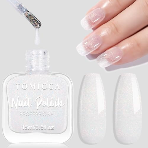 TOMICCA Transparenter Glitter Nagellack, 15ml Glänzend Schnelltrocknender Langanhaltender, Abziehbar auf Wasserbasis Nagellack für DIY Nail Art Maniküre