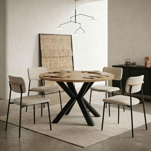 Dekori Möbel Runder Ausziehbarer Tisch für Esszimmer RAL mit Holzbeinen, Skandinavischer Stil, Durchmesser Varianten von : 90 bis 220 cm (Eiche Craft Gold/Schwarz, 120/220 cm)