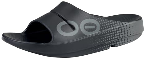 OOFOS OOahh Recovery Slide - Women’s and Men’s, Black Matrix, 8 Women/6 Men
