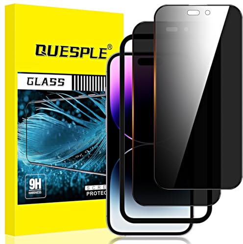 QUESPLE 2 Stück Panzer Schutz Glas, Sichtschutz für iPhone 14 Pro 6,1, Anti-Spähen Privatsphäre Schutzfolie, Frei von Kratzern, 9H Härte Temperglas