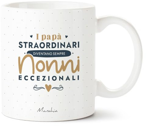 Manahia - Tazza I Papà Straordinari Diventano Nonni Eccezionali | Scatola Regalo in Kraft | Regalo per Nonno, Futuro Nonno, Gravidanza