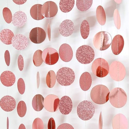 Rose Gold Bunt Glitzer Papier Circle Dots Garland,2 Stücke Hängende Iridescent Runde Garland für Geburtstag Hochzeit Party Deko
