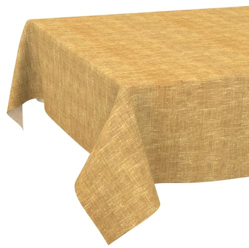 Tischdecke abwaschbar Tischtuch Tafeldecke Tischwäsche Leinen Baumwolle Leinenoptik Wasserdicht Pflegeleicht Fleckenschutz 160x140cm Senf