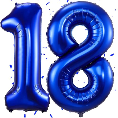 Luftballon Zahlen 18 Blau,40 Zoll Blau Luftballon 18，Dunkelblau Zahlenballon 18 Helium Ballon Folienballon 18. Geburtstagsdeko for Mädchen Jungen Birthday Party Geburtstag Dekor
