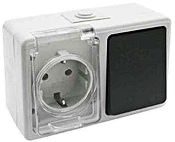 Base schuko estanca con conmutador, ideal para entornos húmedos y exteriores, proporciona seguridad y control de energía.