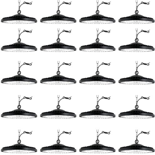 Jefedana UFO LED Industrielampe 100W 10000LM 6500K IP65, 20 Stück | Superhell 10000LM, IP65 staubdicht wasserdicht, 6500K Kaltweiß, ideal für Werkstätten Industrie Fabrikhallen, langlebig