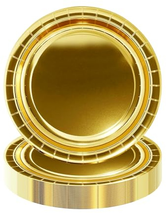 DHAIQC 50 Pcs Pink Party Paper Plates 7-Inch, Paper Plates with Gold Foil Scalloped Edge, Birthday Tableware for Picnic, Happy Birthday, Wedding, Party Supplies (Gold)