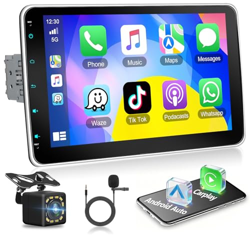 Motorsi Autoradio 1 Din Bluetooth Wireless A-pple Carplay Android Auto Radio, 10 Pouces écran Amovible 1280P HD IPS Tactile Auto Radio avec Bluetooth 5.2 EQ FM SWC USB, Caméra De Recul