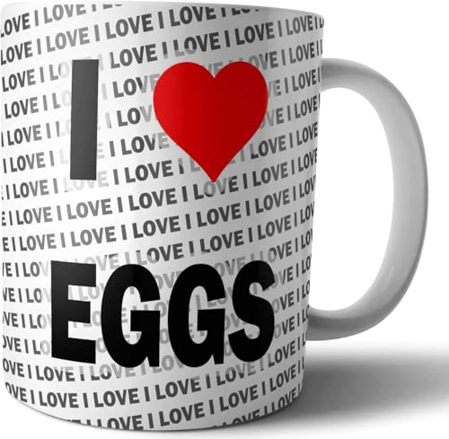 AK Giftshop I Love Eggs Mug, 10oz Ceramic Tea Coffee Cup