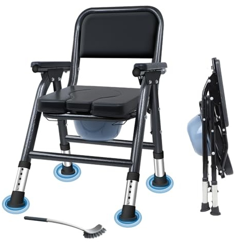 LMLJINTL Toilettenstuhl Für Senioren, Höhenverstellbar 42-52cm 5-Stufen Klappbarer WC-Stuhl für Senioren, Toilettenstuhl mit Armlehnen 200kg Belastbarkeit, Bett Toilettenstuhl für Ältere Menschen