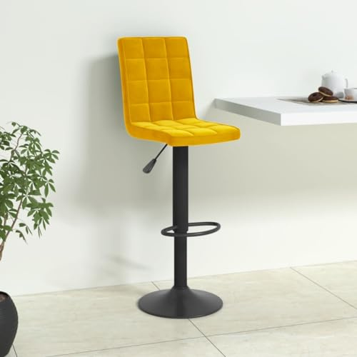 JHQHSM Tabouret de bar en velours jaune moutarde avec vérin à gaz et repose-pieds - Tabouret rotatif en velours avec structure en acier pour bar et salle à manger - Hauteur réglable - Revêtement en