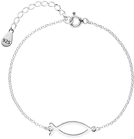 SCHOSCHON Armkette ICHTHYS Fisch-Symbol 925 Silber Geschenk Konfirmation | Mädchen Firmung Kommunion Schmuck Christusfisch Armband Jesusfisch