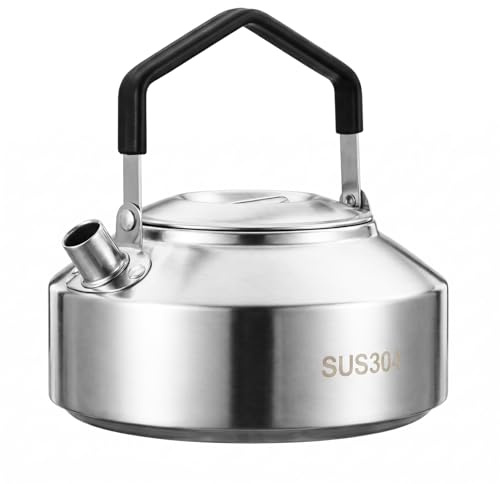 1-Liter Stainless Steel Camping Kettle, Portable, Silver | Works On Stovetop Or Campfire; Ideal Hiking Companion. Rapid Heating, Rugged Build. Great For Outdoor Tea, Coffee, Soup