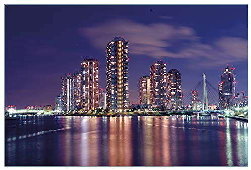 Wallario Küchenrückwand selbstklebend 90 x 60 cm, Motiv: Tokyo- Skyline bei Nacht | Spritzschutz abwischbar & pflegeleicht