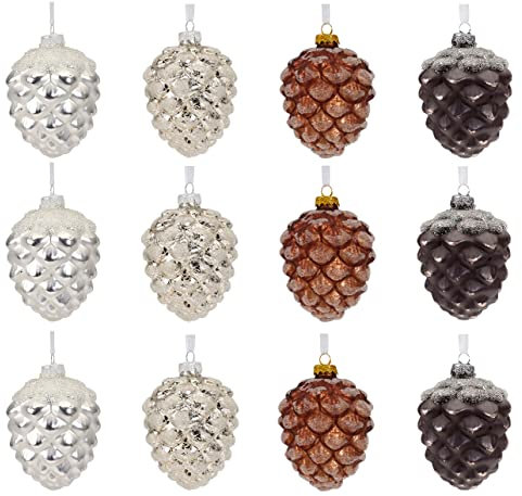 Glas Zapfen Sortiment - 12 Stück - Maßen: 7cmx10cm - Farbe: sortiert - Hochwertiger Christbaumschmuck