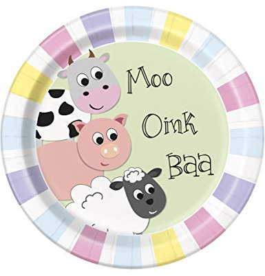Cute Farm Animal Party Plates, Pack of 8