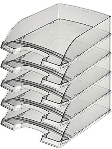 Leitz 5226 Plus Briefkorb, 7 cm Höhe, stapelbar, Transparent (Grau, 5er Pack)