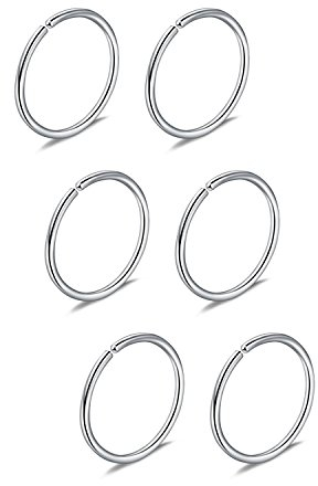 Briana Williams 6er Nasenpiercing Nasenring Fake Nasen Hoop Ring 22G 20G 18G 16G 6/8/10/12mm Chirurgenstahl Piercing Schmuck