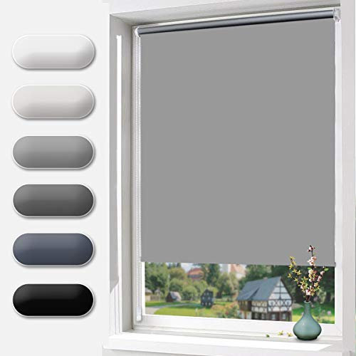 Allesin Verdunklungsrollo ohne Bohren, Verdunkelungsrollo Klemmfix, Hellgrau 85 x 150 cm, Thermorollo Hitzeschutz, Rollo Verdunklung Wandmontage, Klemmrollos lichtundurchlässig für Fenster