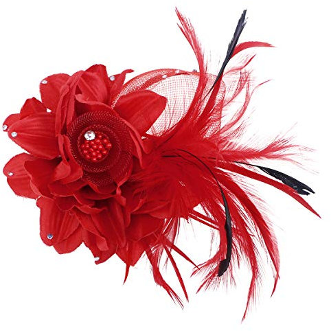 Fascinator Feder Brosche Corsage Haarspange Brosche für Hochzeit Cocktai Party (Rot)