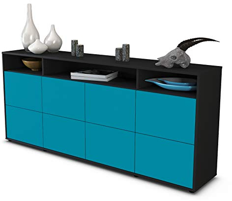 Stil.Zeit Sideboard Evita, Korpus anthrazit matt, Front Lagunenblau (180x79x35cm) Push-to-Open Technik
