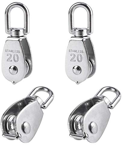 BuxiuGK 4 Stück 20mm Umlenkrolle Rolle aus 304 Edelstahl,Riemenscheibe Roller Einzelflaschenzug Blockseilrolle für Seile,Tragkraft 75kg