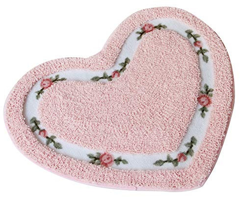 Pretty Pink Floral Rose Heart Shape Bath Accent Rug Floor Mat Decor 1 Piece