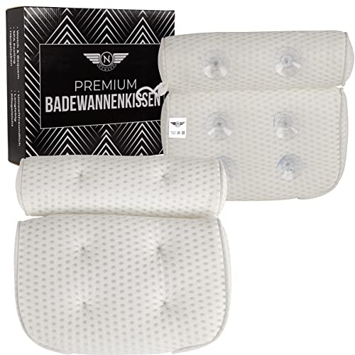 Newark Premium Badewannenkissen Weiß - Hochwertiges Badekissen mit verstärkten Saugnäpfen - Nackenkissen Badewanne mit praktischem Haken - Spa Bath Pillow - 4D Atmungsaktives Wannenkissen