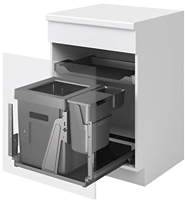 PEKA 200.1663.43 Système de séparation des déchets encastré Oeko Complet Poubelle de cuisine à 3 compartiments pour profondeur 540 mm, plastique métal, anthracite, argent, KB 550/600 540 mm