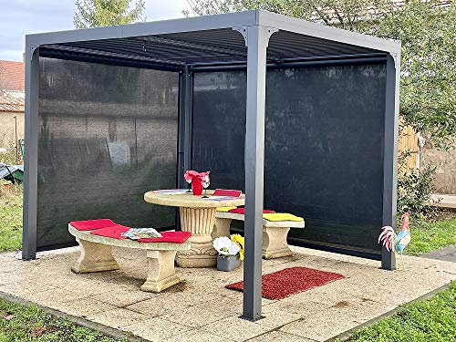 Pergola bioclimatique + rideau manuel côté 3 m, rideau manuel côté 2,40 m - 7,20 m2 - Alu