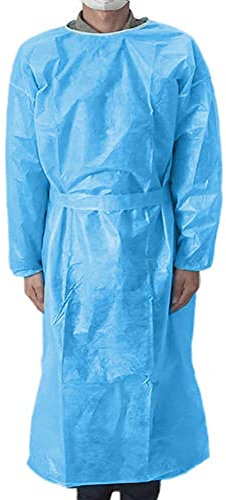 HoitoDeals 100Pcs Disposable Blue Isolation Plastic Exam Nursing Gowns Apron Medical Protective Apron Long Sleeve