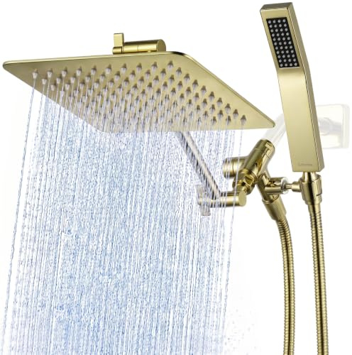 G-Promise Doppelter quadratischer Duschkopf aus Metall | 20,3 cm Regenduschkopf | Handbrause mit 180,3 cm extra langem flexiblem Schlauch | glatter 3-Wege-Umsteller | verstellbarer Verlängerungsarm –