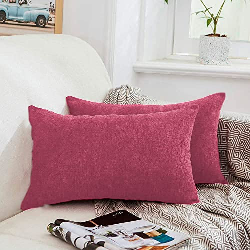 yibo Fundas de Cojín, Fundas de Cojín de Chenilla, Cubierta Suave Decorativa Protector para Hogar, Decorativa Almohada para Sofá Coche Cama Sillas Decoración, 2 Piezas, 40 x 60 cm, Fucsia