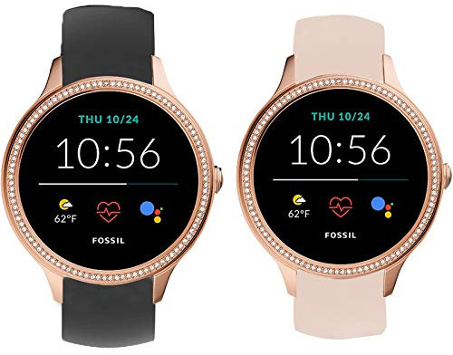 onetuo Compatible for Fossil Women Gen 5E Band, Sport Silicone Replacement Strap Compatible for Fossil Women's Gen 5E 42mm Smartwatch (2 pack-Black+Pink)
