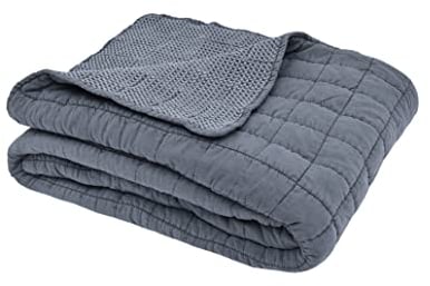 Sleepdown Quilted Waffle Throw Over Sofa Bed Super Soft Warm Cosy Luxury Blanket Bed Bedspread - Denim Blue - 200cm x 150cm