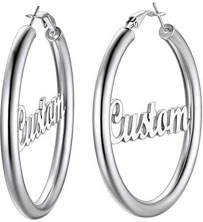 ChainsHouse Classica Orecchini a Cerchio Piccoli Grandi da Donna Nome Personalizzabile in Acciaio Inossidabile 316L [30/40/60/80 mm] [Argento/Oro/Nero] Orecchini a Lobo