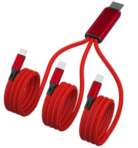 GIMIRO Câble de Chargement Multiple 3-en-1, USB Type C et Lightning, Tressé en Nylon Noir, 3 Cordons (Red/C-CCM)