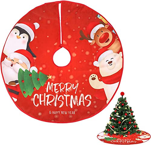 90cm Weihnachtsbaum Röcke Christmas Tree Skirt Rot, Weihnachtsbaum Decke, Christbaumdecke als Bodenschutz Weihnachtsbaum aus Filz, für Weihnachtsfeier Home Decor Supplies