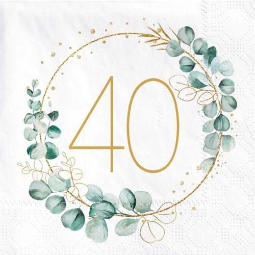 40. Geburtstag Deko Servietten, 40 Stück Servietten Eukalyptus Geburtstag, Servietten Gold Grün, Papierservietten für 40 Geburtstag Mann Frau Geburtstag Party Jiaju, für die Dekoration
